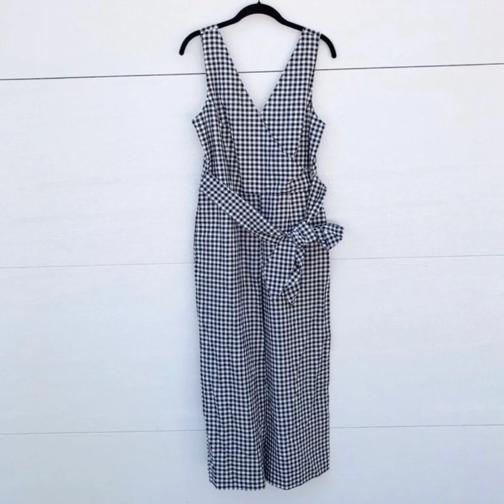 BANANA REPUBLIC Cotton / Linen Gingham Jumpsuit
